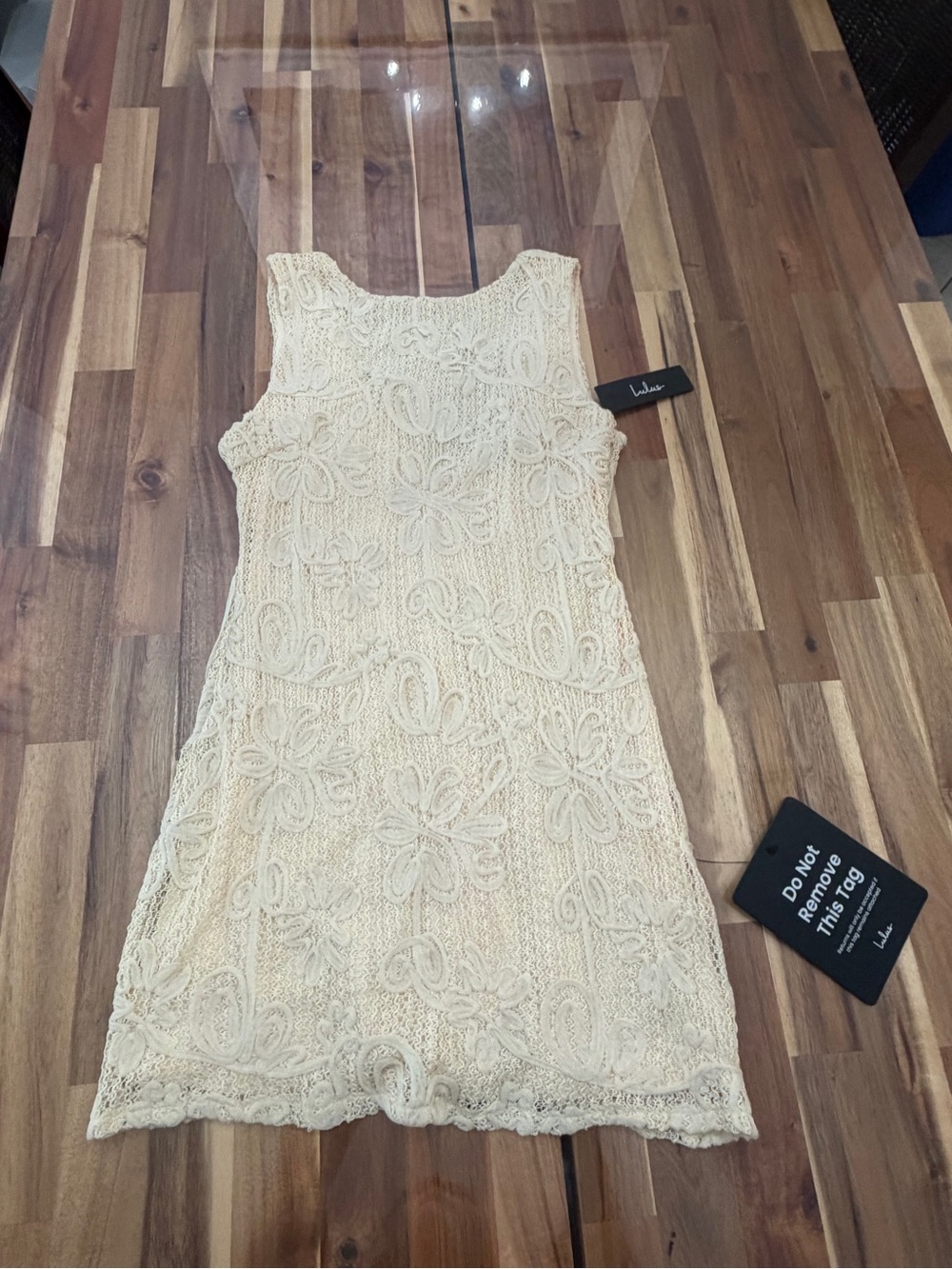 NWT Sz S Lulus Fenicia Cream Abstract Floral Embroidered Mini Dress Yellow - Picture 5 of 13